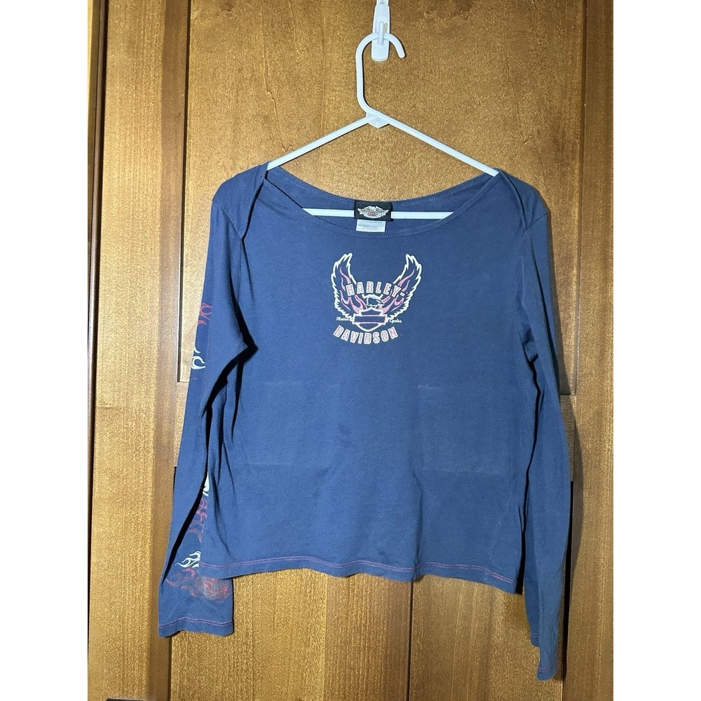 Harley-Davidson Women's Long Sleeve Henley Shirt Gray Orange Size Large NWT